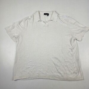 Theory Polo Shirt Mens 2XL White Brenan Linen Blend Knit Short Sleeve Casual